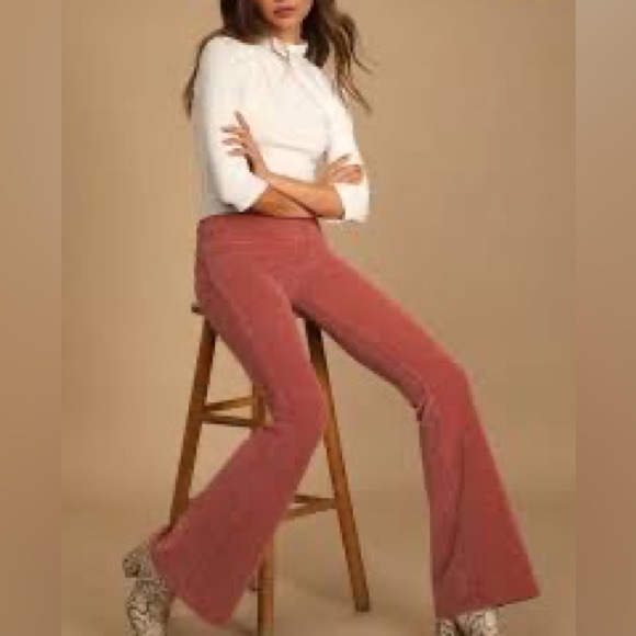 Free People Pants - Free People Pull On Corduroy Flare Pants Sz 31 Pink New Stretchy Waist Faux